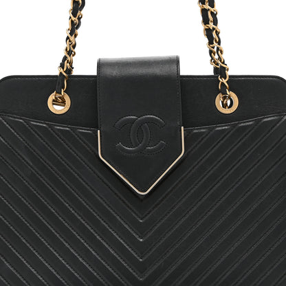 Chanel Shiny Sheepskin Chevron Quilted Collar and Tie Flap Black 8 of 10