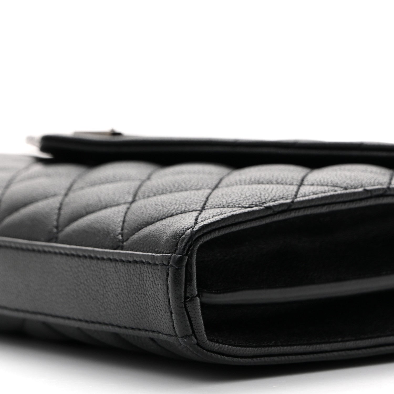 Saint Laurent Sheepskin Tri-Quilt Monogram Envelope Chain Wallet Black 11 of 13