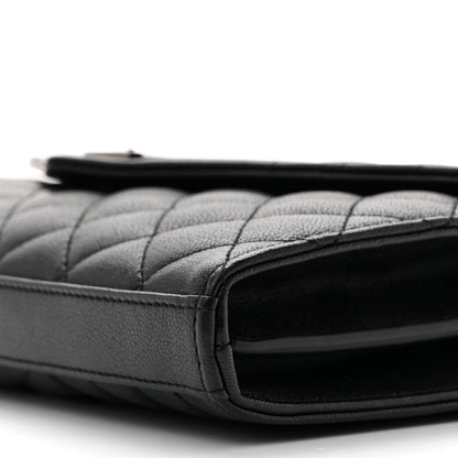Saint Laurent Sheepskin Tri-Quilt Monogram Envelope Chain Wallet Black 11 of 13