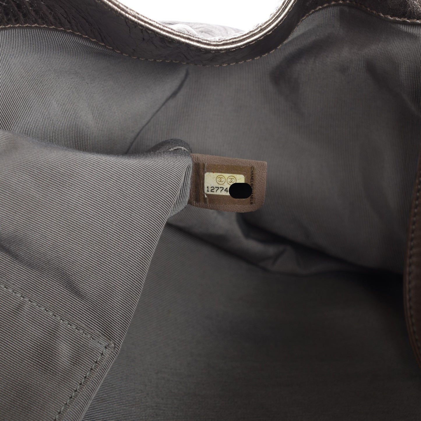 Metallic Crackled Calfskin Small Modern Chain Tote Dark Grey
