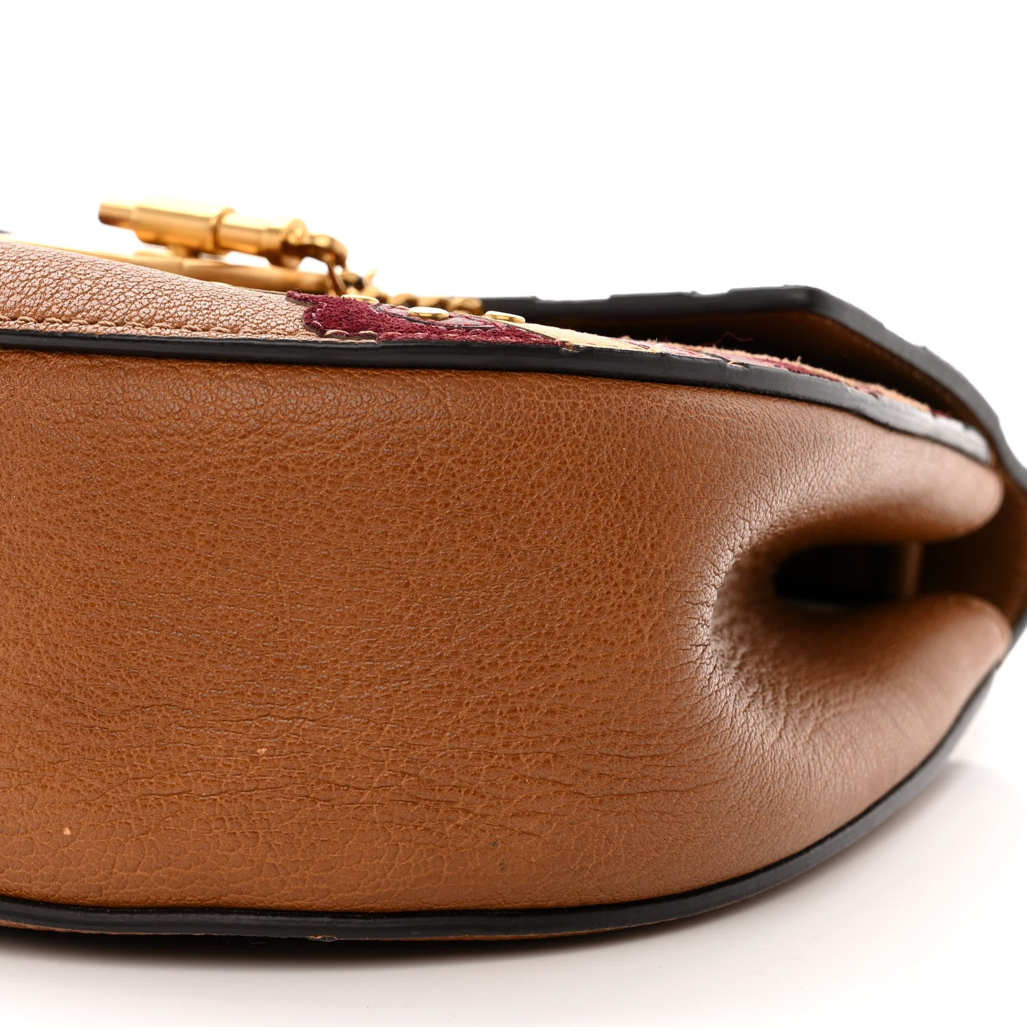 Chloe Calfskin Suede Floral Patchwork Studded Drew Shoulder Bag Caramel Multicolor 10 of 11
