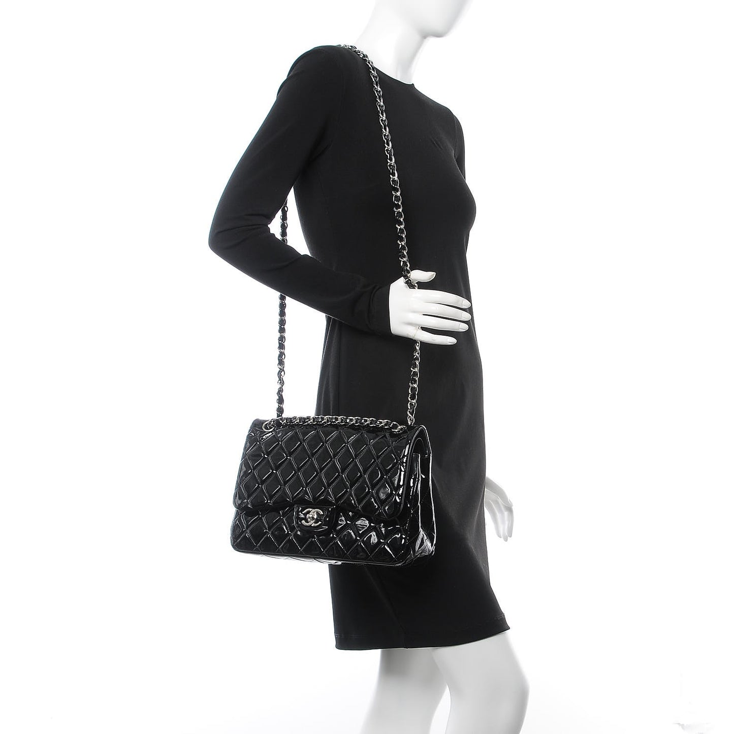 Patent Quilted Jumbo Double Flap Black