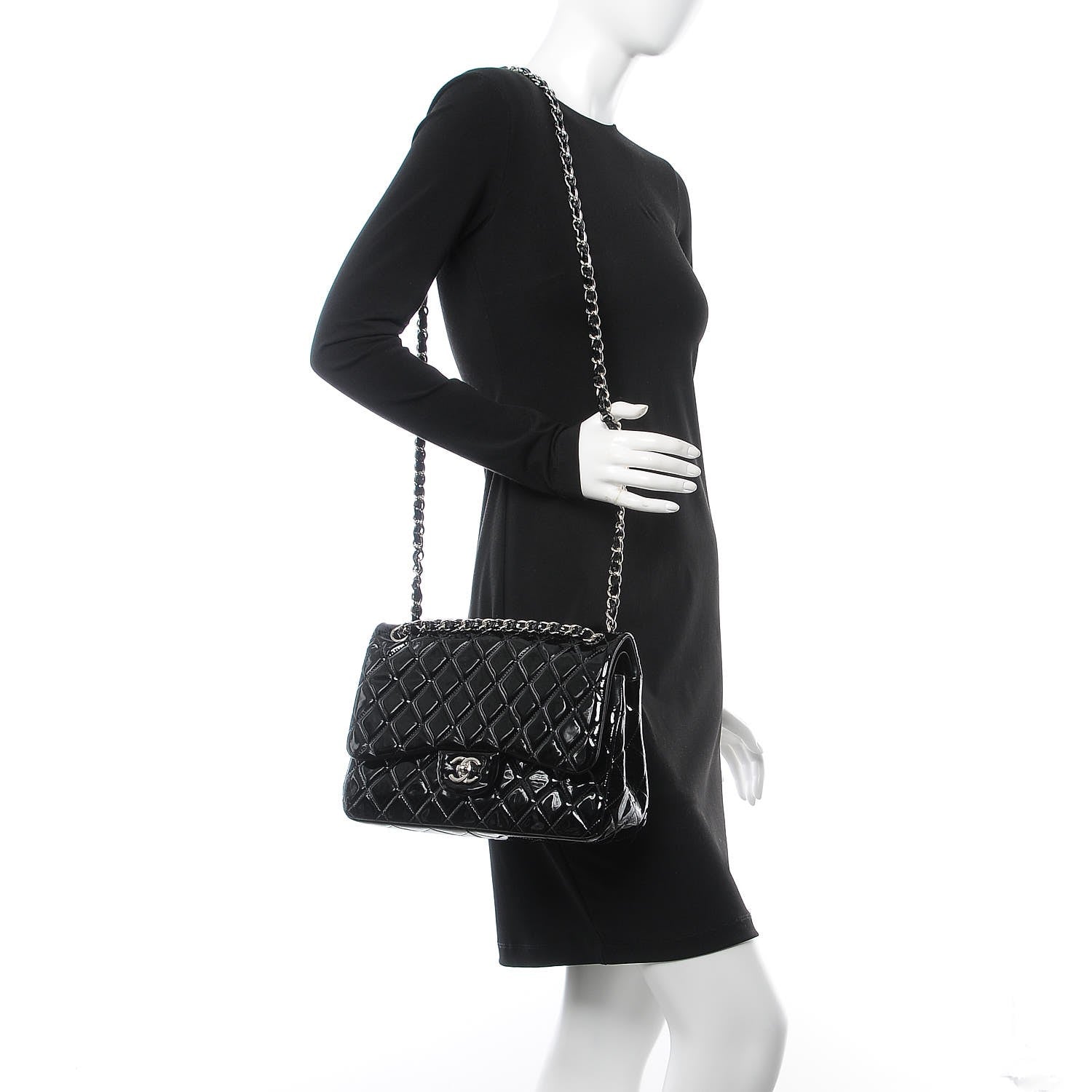 Chanel Patent Quilted Jumbo Double Flap Black 2 of 15