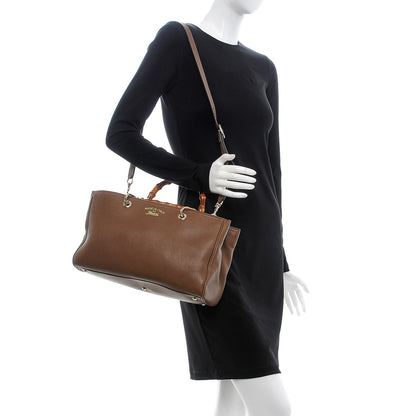 Gucci Pebbled Calfskin Medium Bamboo Shopper Tote Acero 2 of 11