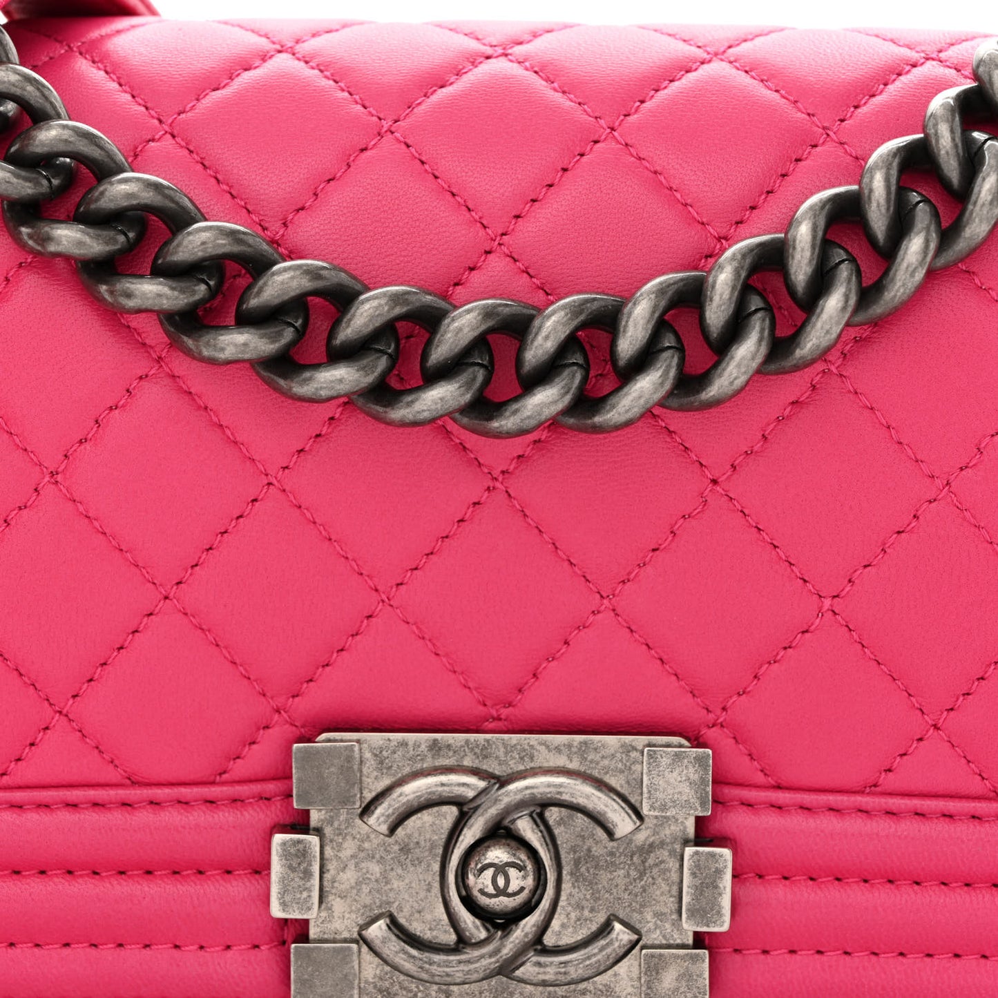 Lambskin Quilted Small Boy Flap Dark Pink