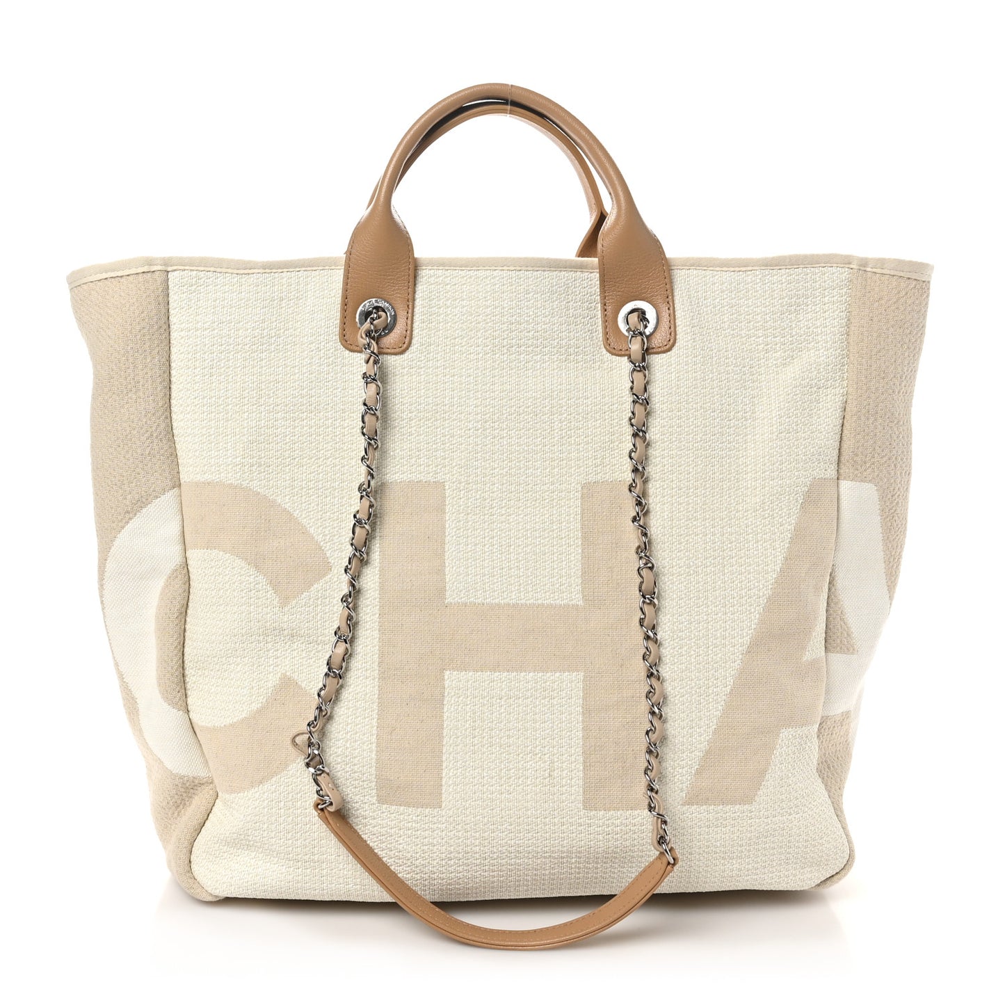 Canvas Large Shopping Tote White Beige