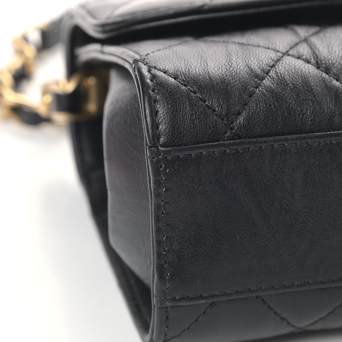 Crumpled Lambskin Quilted Mini CC Links Top Handle Flap Black