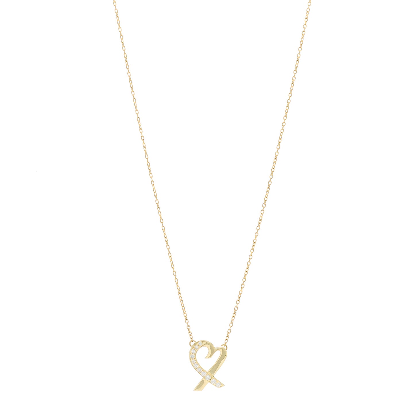 18K Yellow Gold Diamond Small Paloma Picasso Loving Heart Pendant Necklace