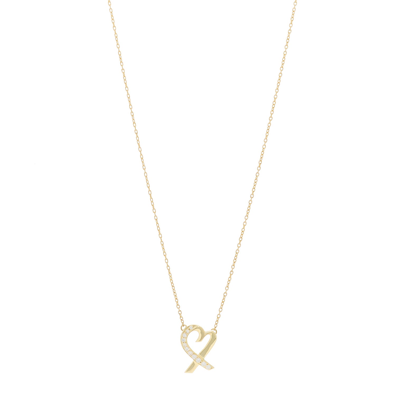 Tiffany 18K Yellow Gold Diamond Small Paloma Picasso Loving Heart Pendant Necklace 1 of 6