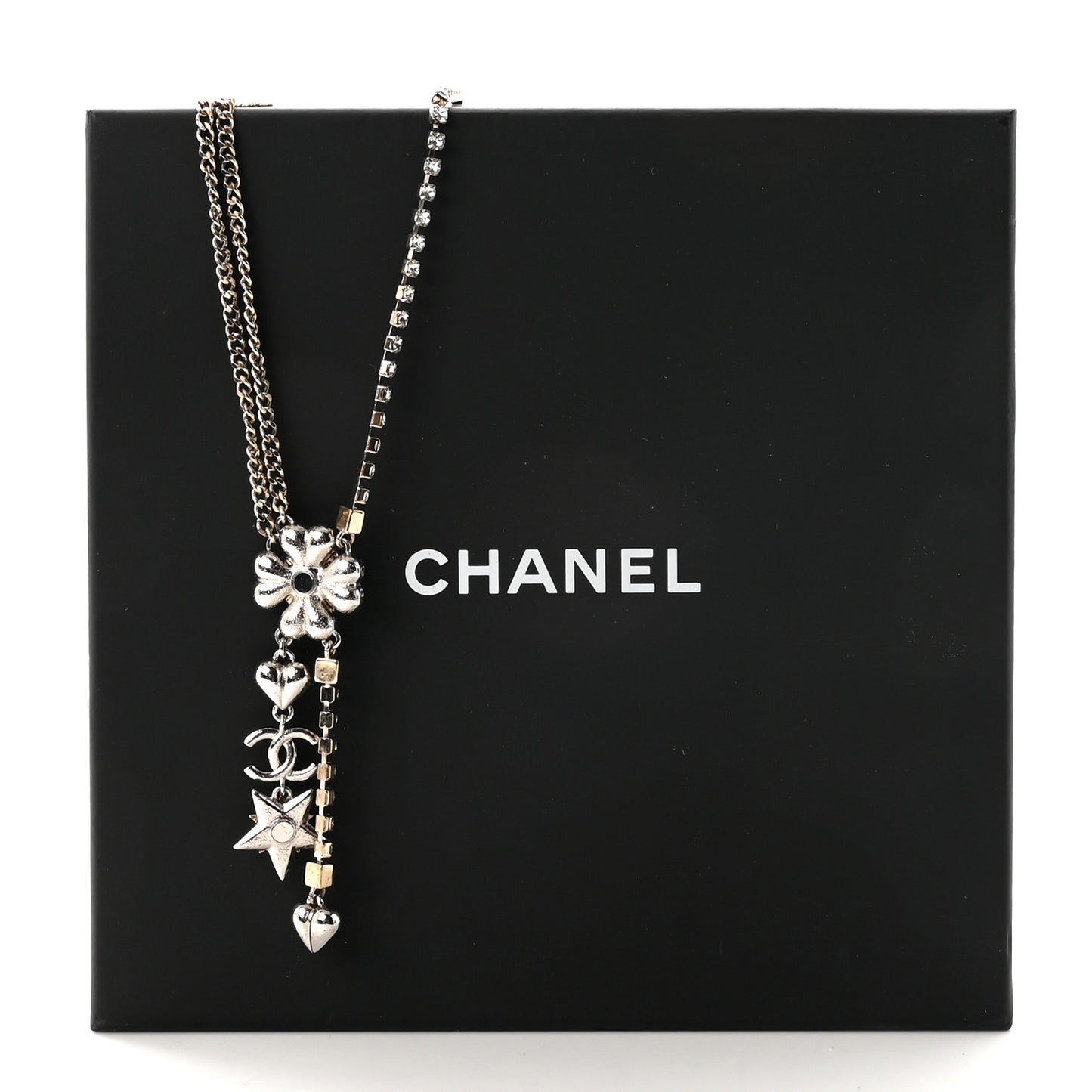 Crystal Clover Heart Star CC Drop Necklace Silver Gold