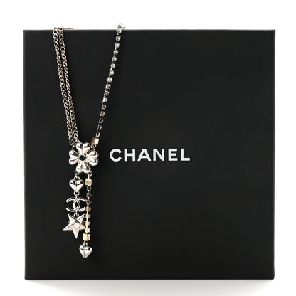 Chanel Crystal Clover Heart Star CC Drop Necklace Silver Gold 7 of 7