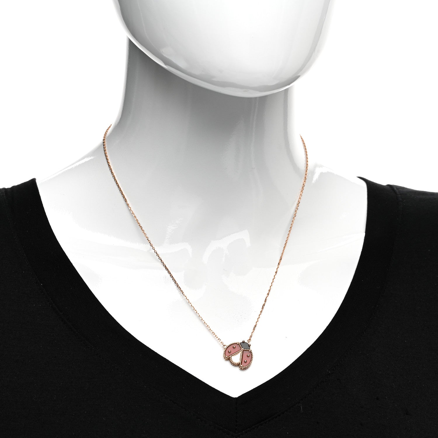 Van Cleef & Arpels 18K Rose Gold Carnelian Black Onyx Lucky Spring Open Wings Lady Bug Pendant Necklace 2 of 6