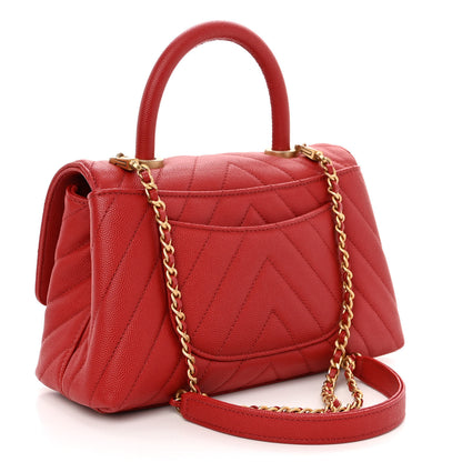 Chanel Caviar Chevron Quilted Mini Coco Handle Flap Red 3 of 10