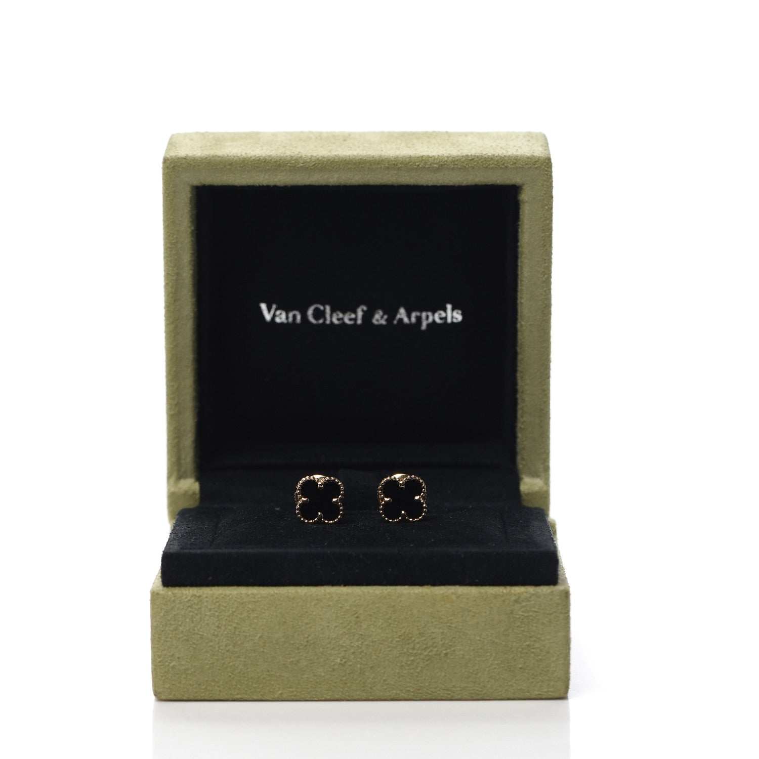 Van Cleef & Arpels 18K Yellow Gold Black Onyx Sweet Alhambra Earrings 6 of 6