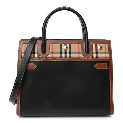 Burberry Calfskin Vintage Check Small Two Handle Title Bag Black 1 of 14