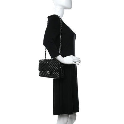 Chanel Patent Chevron Quilted Medium Double Flap Black 2 of 10