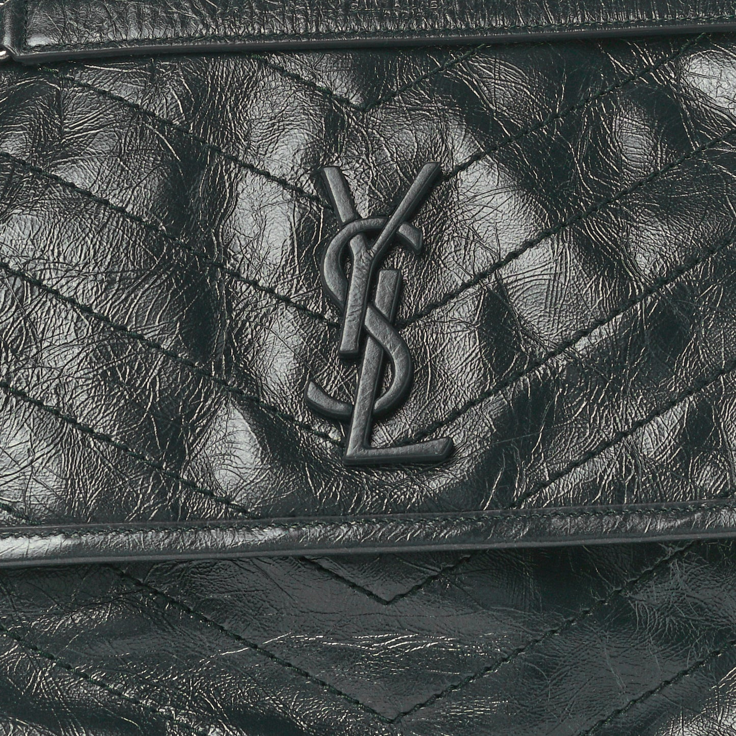 Crinkled Calfskin Matelasse Monogram Medium Niki Chain Satchel Dark Green
