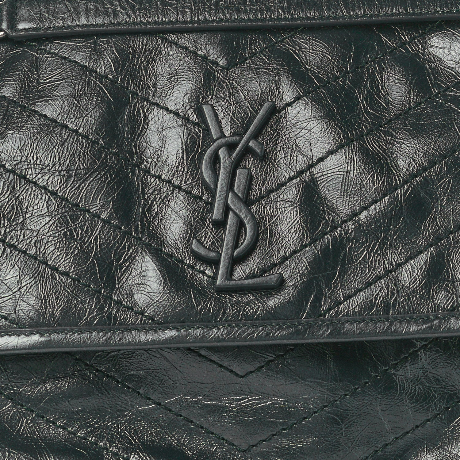 Saint Laurent Crinkled Calfskin Matelasse Monogram Medium Niki Chain Satchel Dark Green 8 of 10