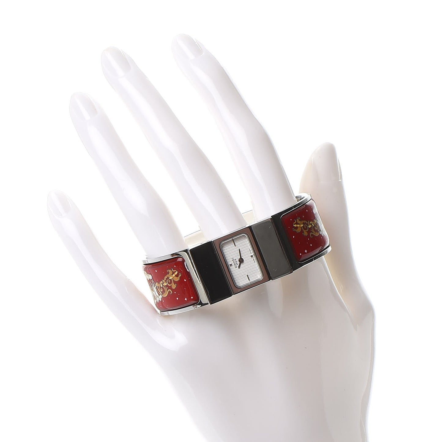 Stainless Steel Enamel 19mm Printed Horse Loquet Quartz Watch Red