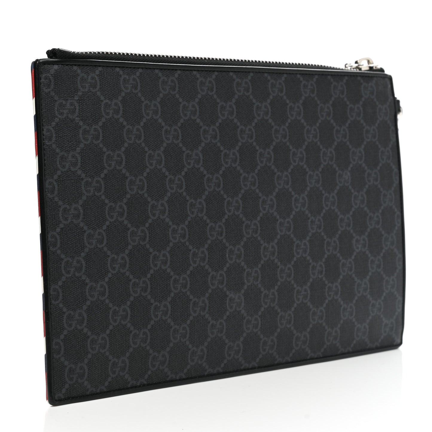 GG Supreme Monogram Night Courrier Zip Wristlet Pouch Black Multicolor