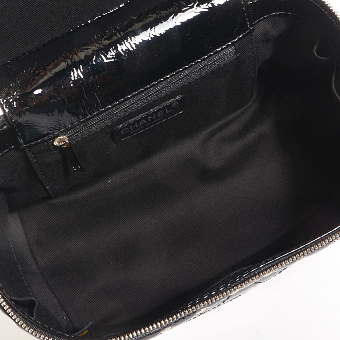 Distressed Patent Leather Studded Train Case Black
