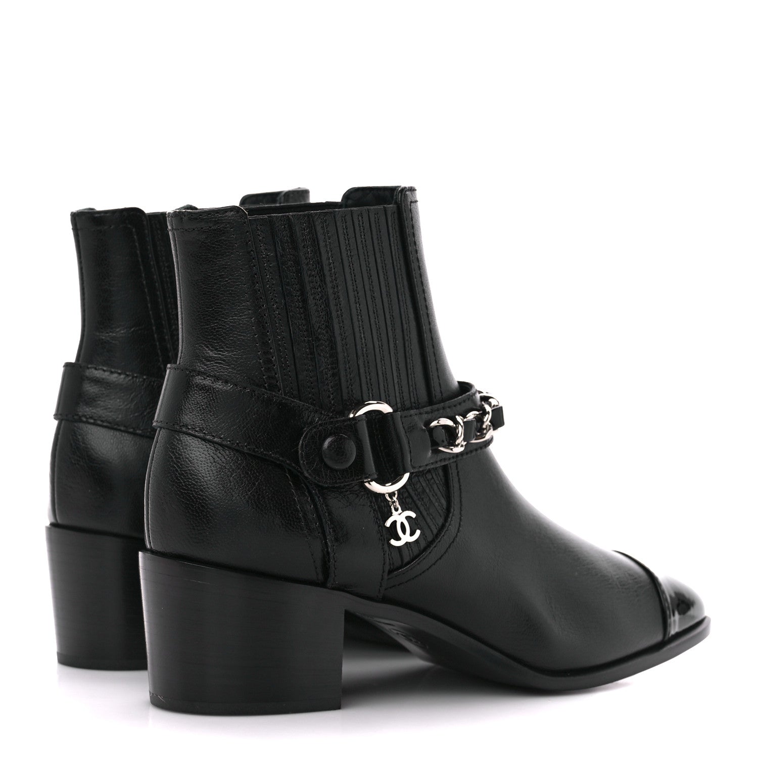 Chanel Goatskin Patent CC Cap Toe Chain Boots 38 Black 36.5 Black 4 of 8