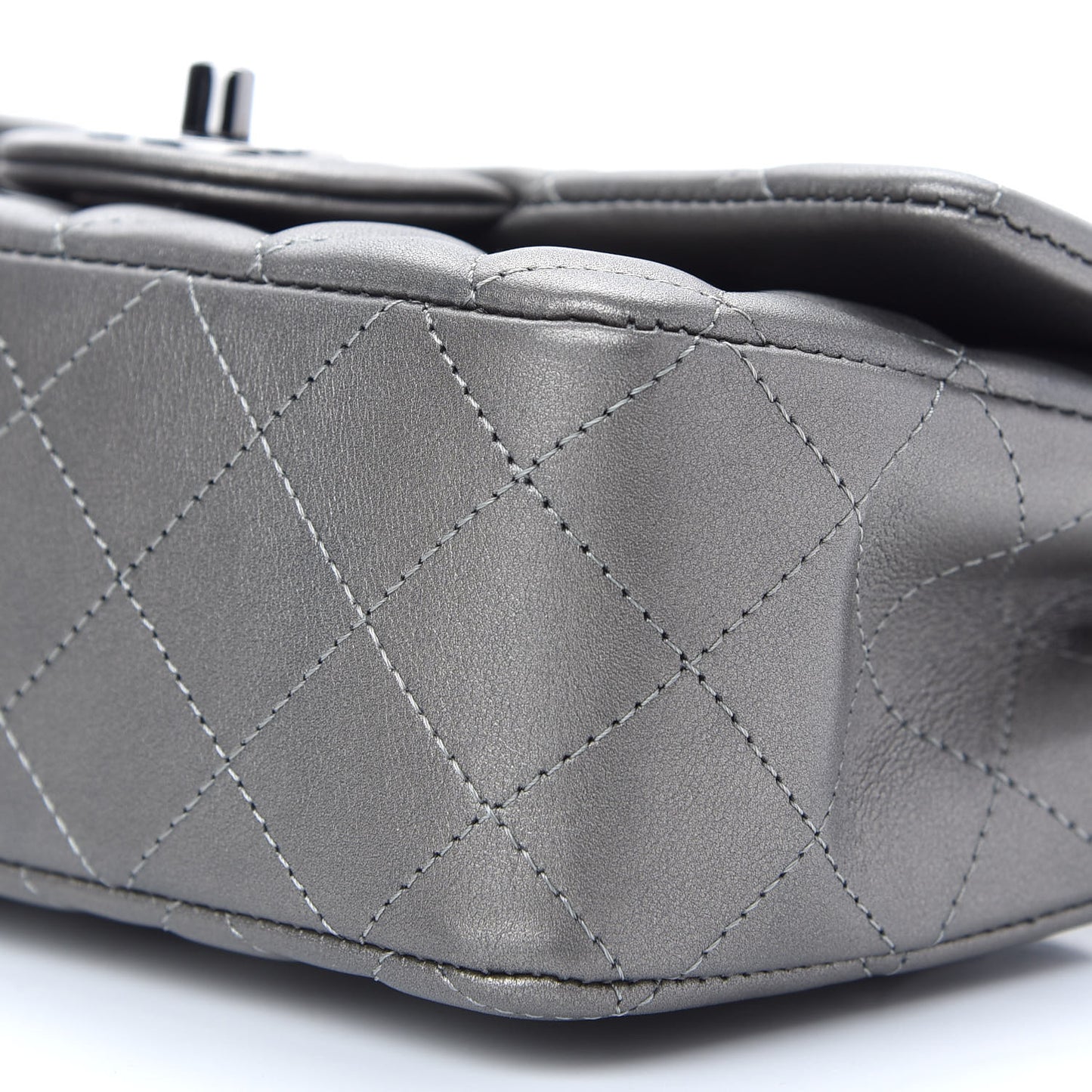 Metallic Calfskin Quilted Mini Rectangular Flap Ruthenium
