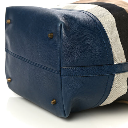 Burberry Grainy Calfskin Mega Check Tassel Heston Tote Navy 8 of 14