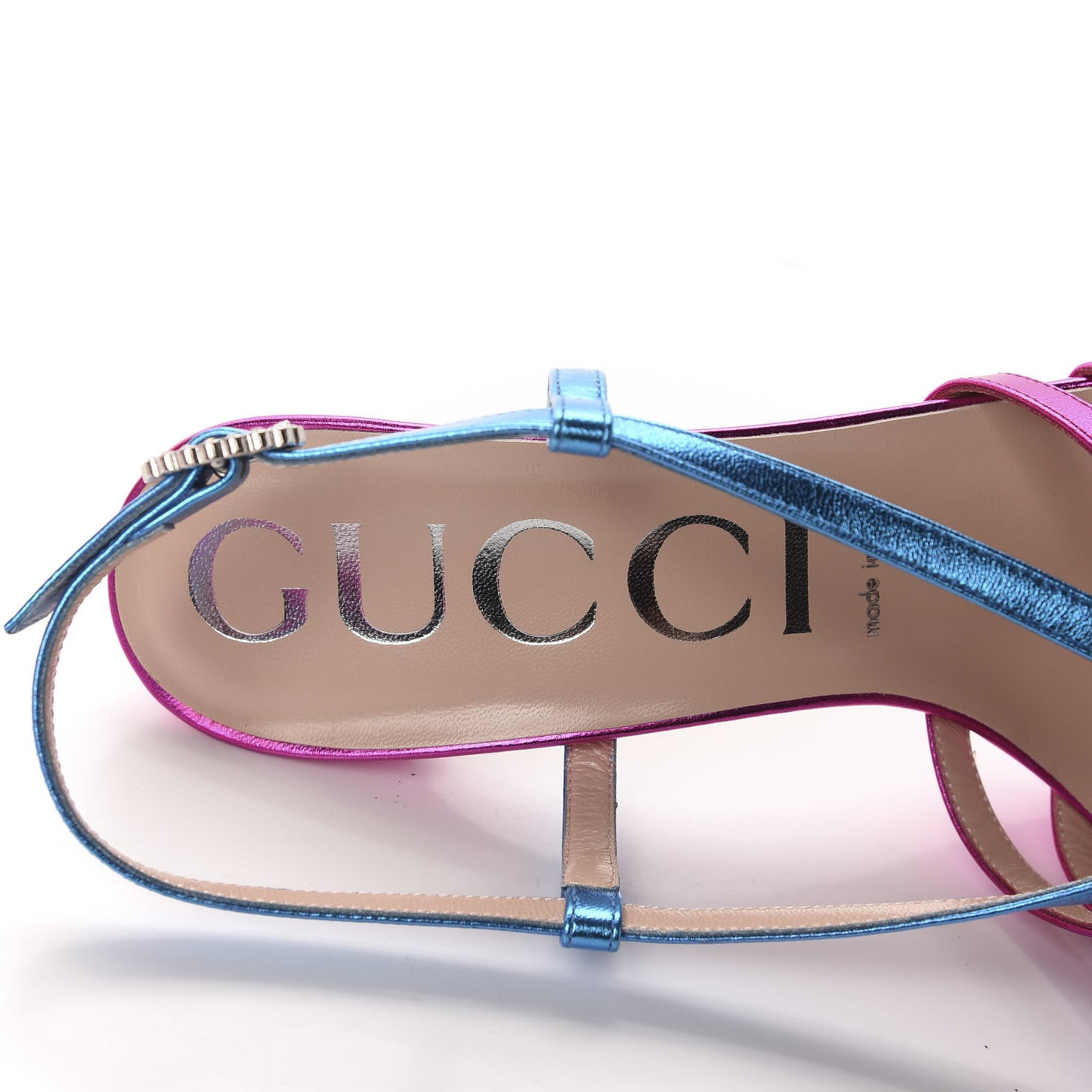 Metallic Nappa Crystal Zephyra Slingback Platform High Heel Sandals 40 Fuchsia Dark Turquoise
