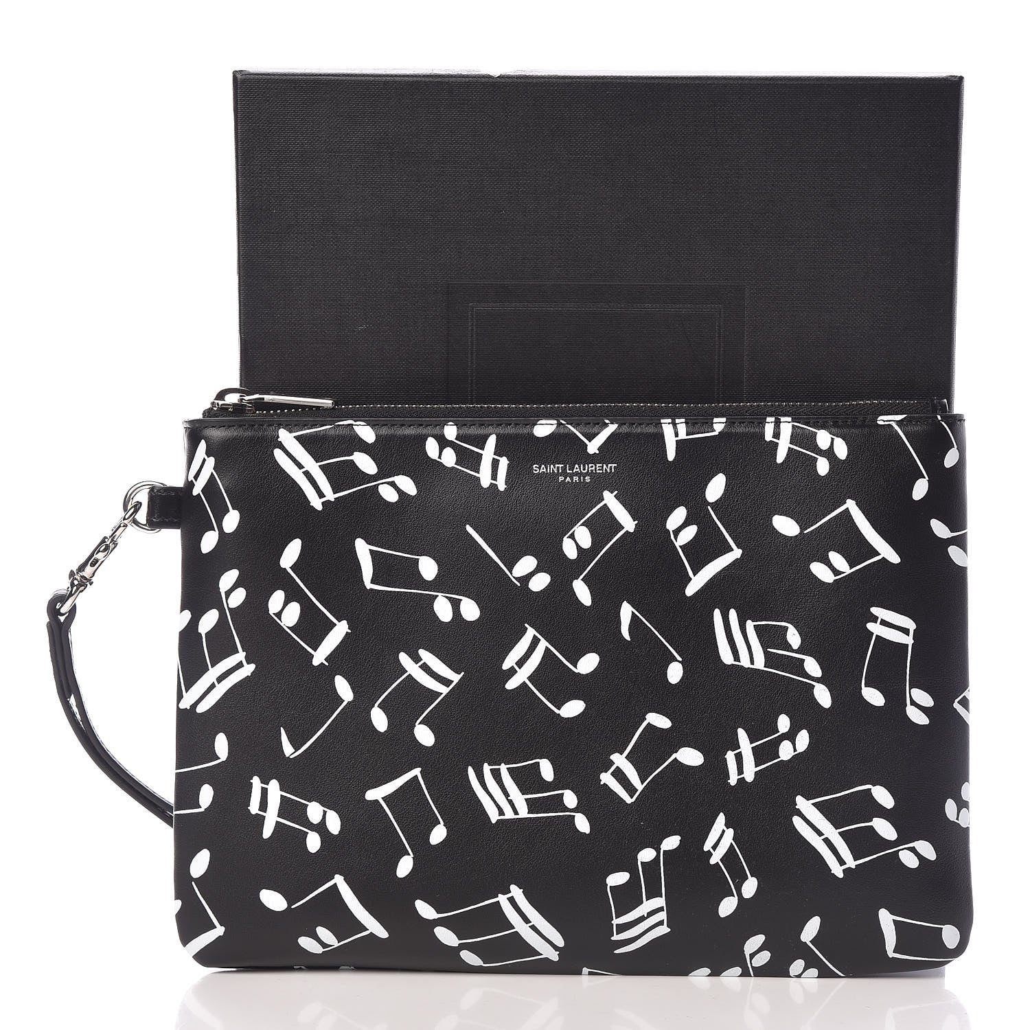 Saint Laurent Calfskin Musical Notes Zip Pouch Black 8 of 8