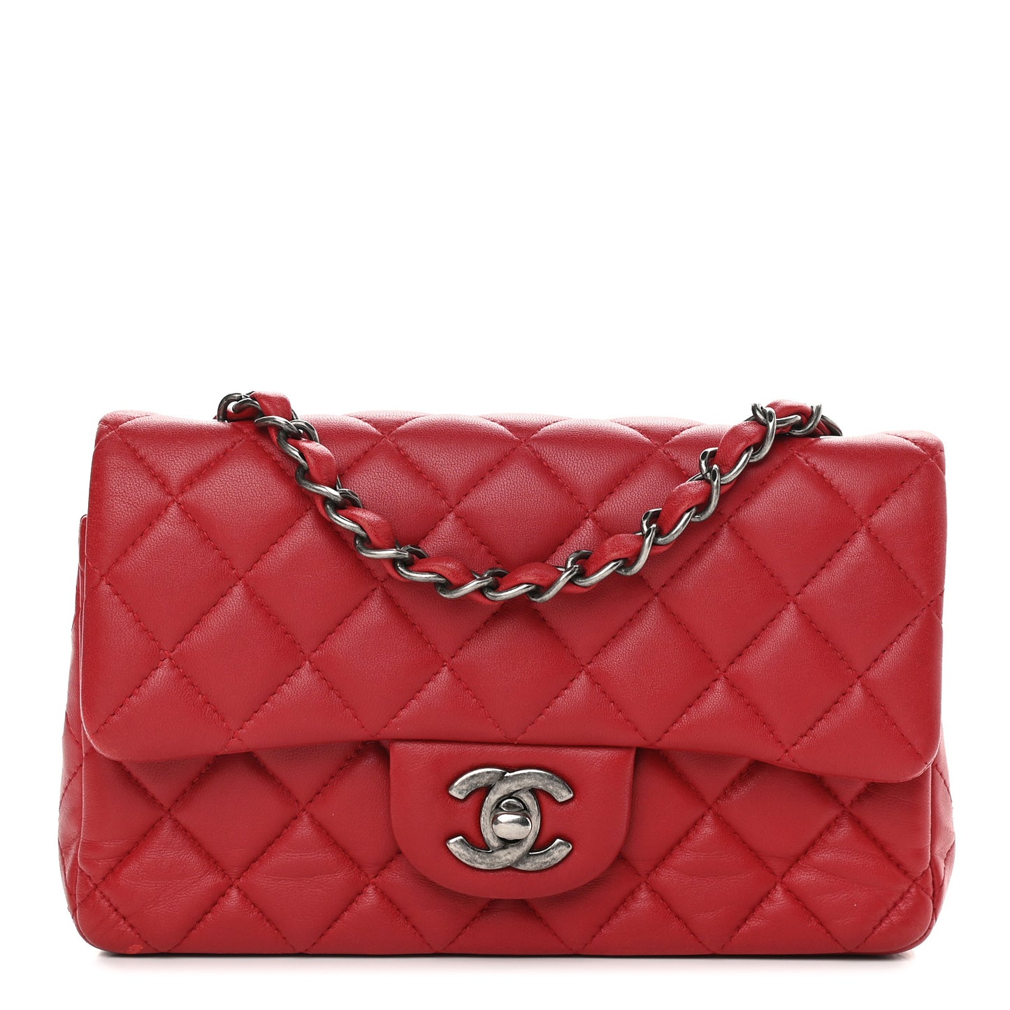 Lambskin Quilted Mini Rectangular Flap Red
