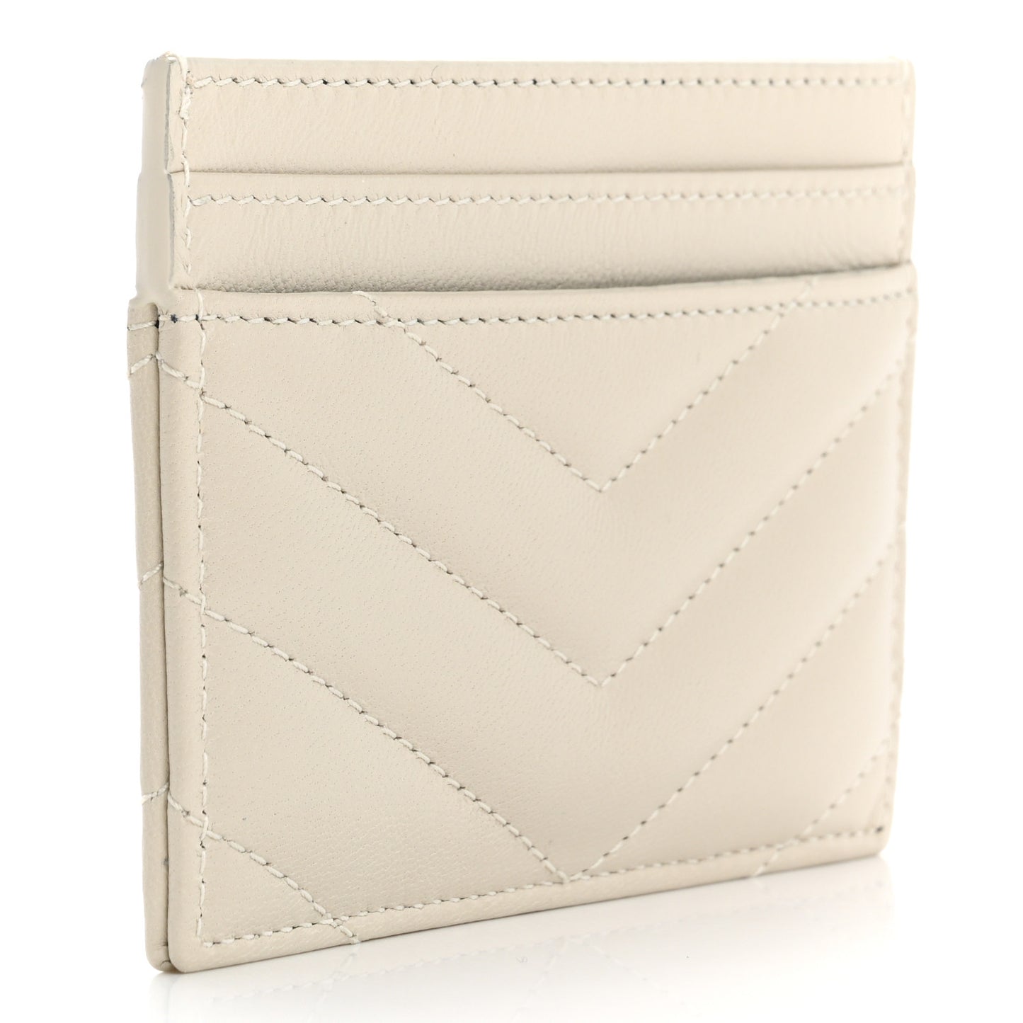 Lambskin Matelasse Chevron Monogram Credit Card Case Crema Soft