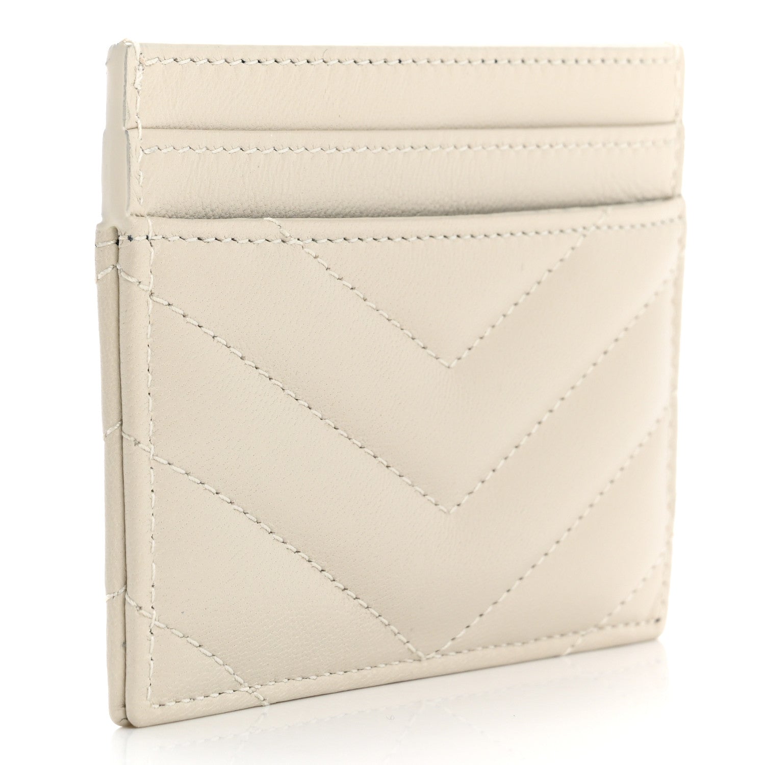 Saint Laurent Lambskin Matelasse Chevron Monogram Credit Card Case Crema Soft 3 of 8