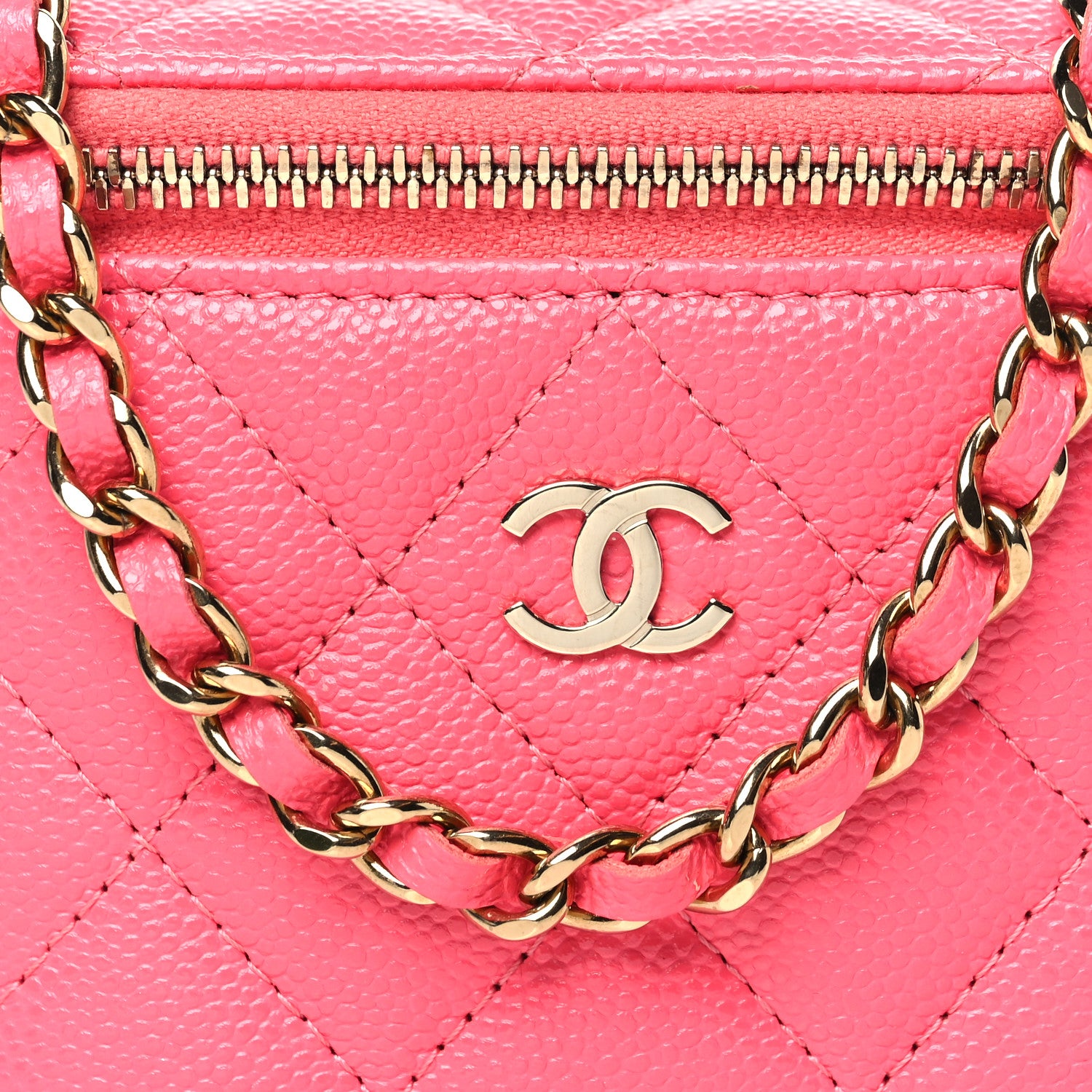 Chanel Caviar Quilted Mini Vanity Case With Chain Pink 8 of 10