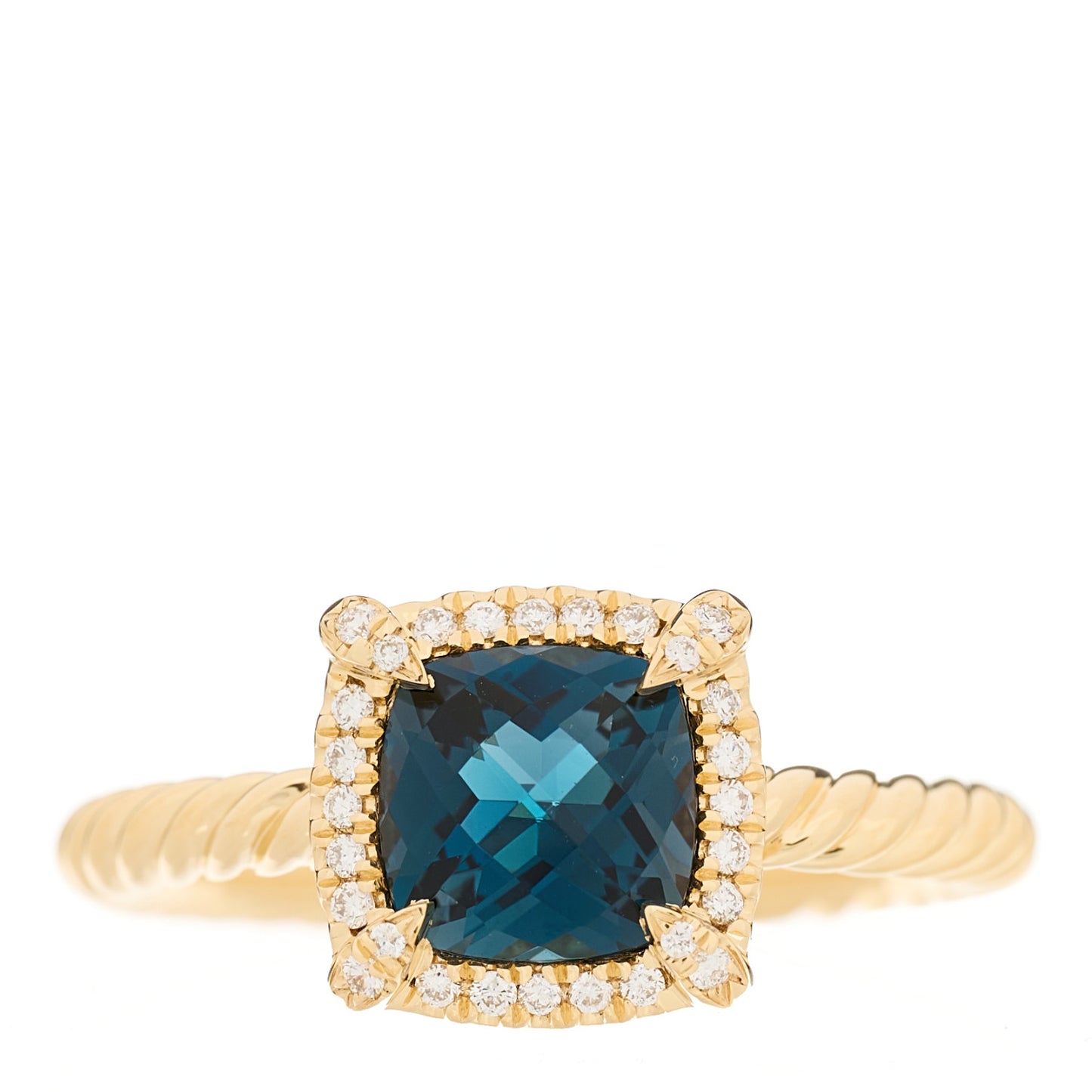 18K Yellow Gold Diamond Hampton Blue Topaz 7mm Chatelaine Pave Bezel Ring 54 6.75