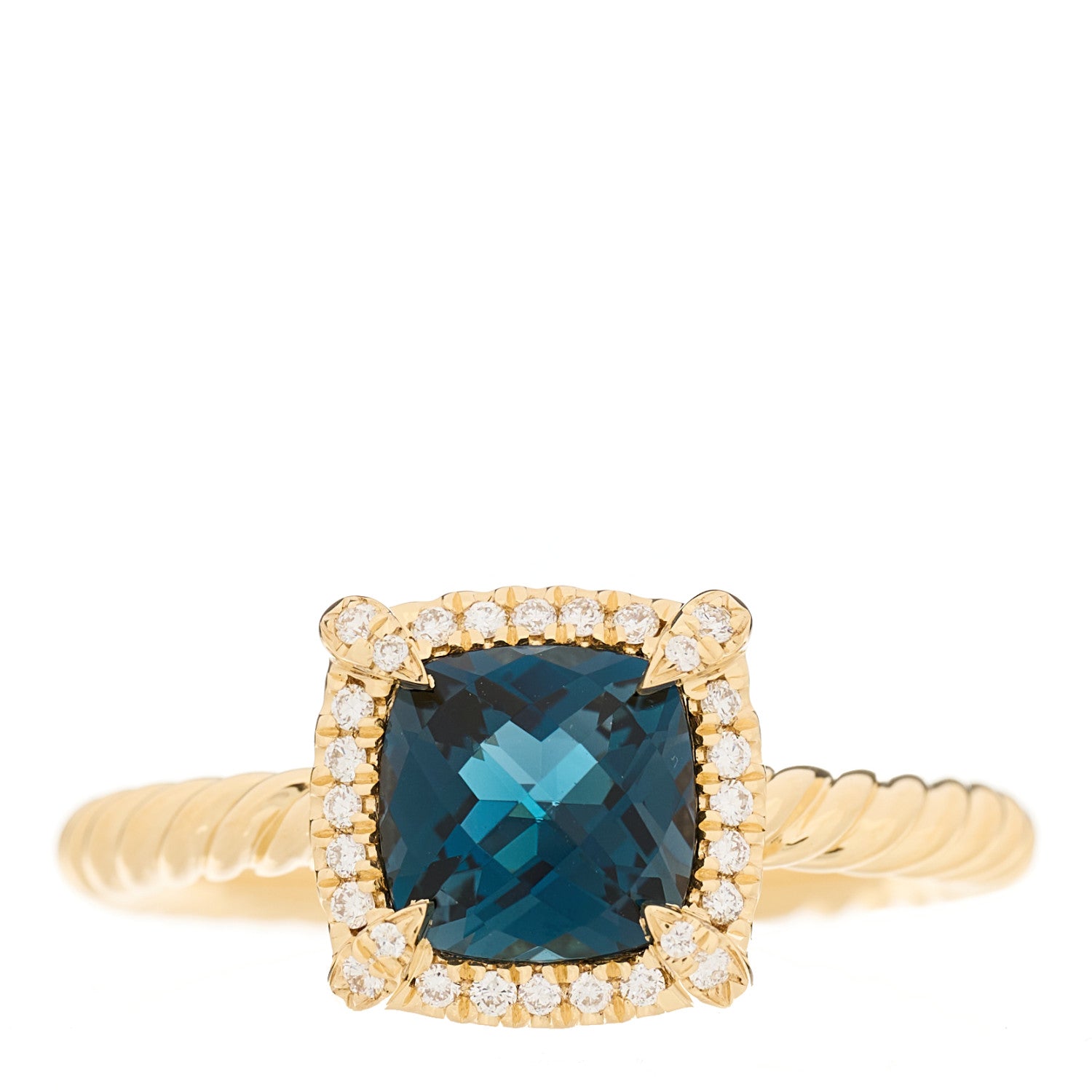 David Yurman 18K Yellow Gold Diamond Hampton Blue Topaz 7mm Chatelaine Pave Bezel Ring 54 6.75 1 of 4
