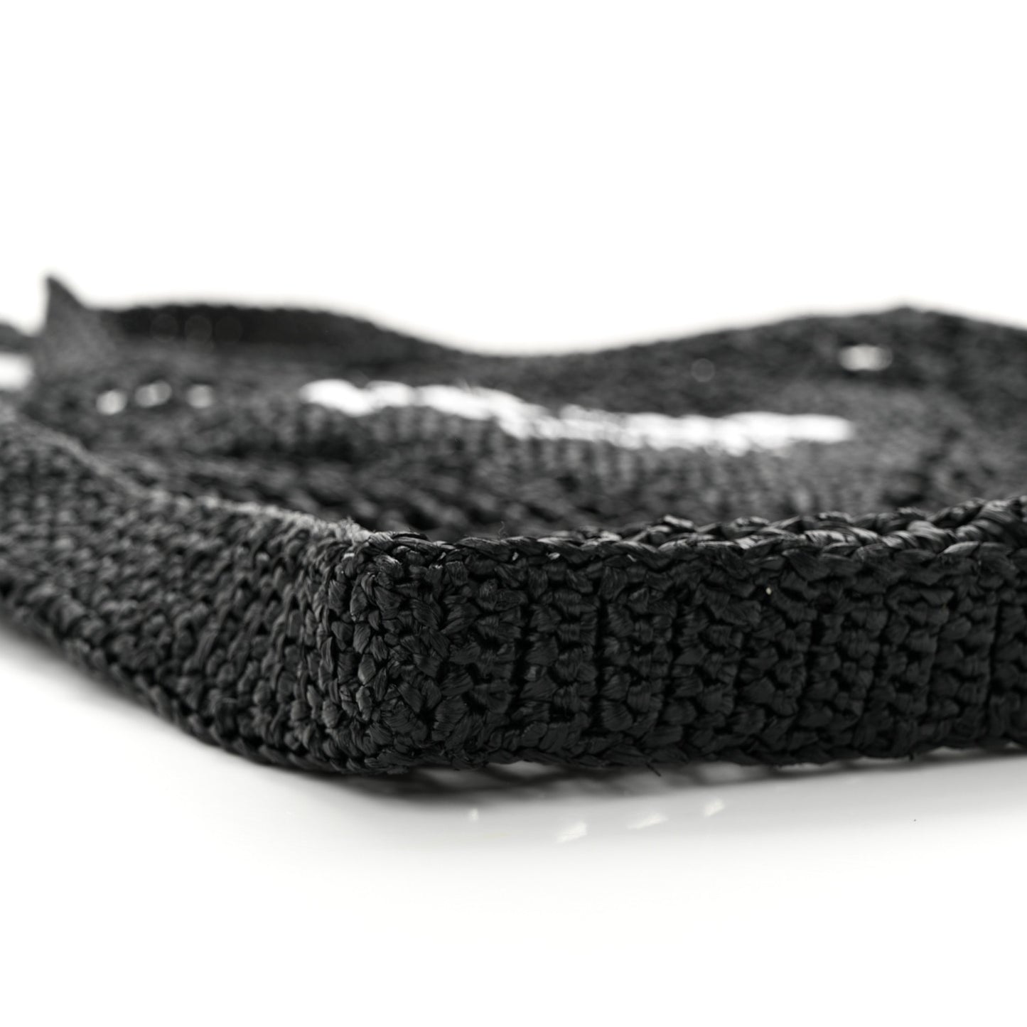 Yarn Raffia Effect Crochet Logo Embroidered Tote Bag Black