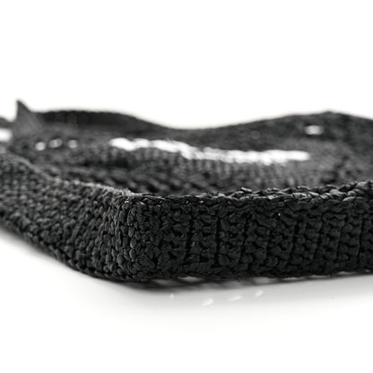 Prada Yarn Raffia Effect Crochet Logo Embroidered Tote Bag Black 8 of 9