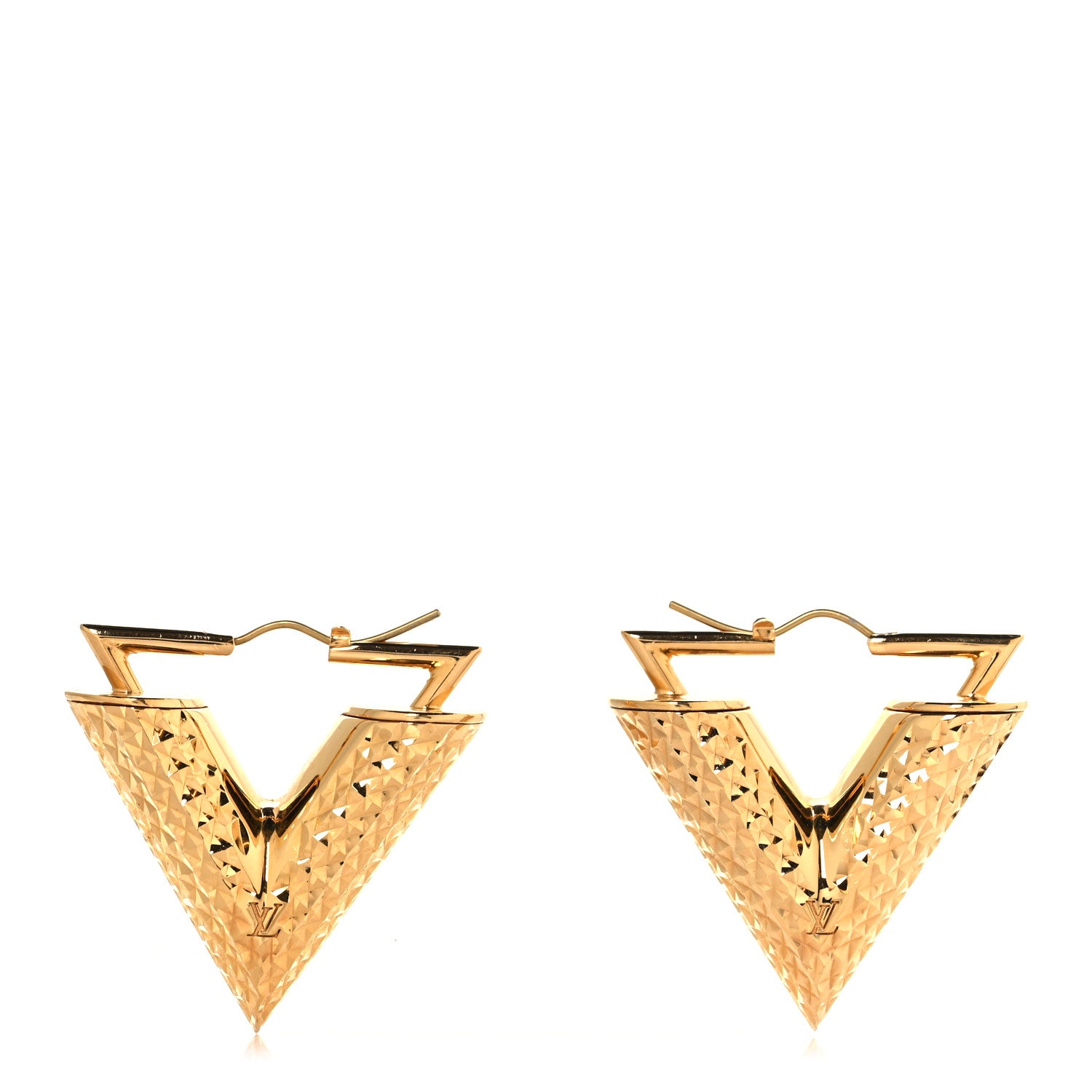 Louis Vuitton Brass Guilloche Essential V Earrings Gold 1 of 4