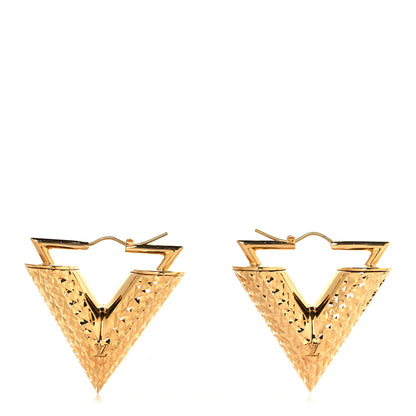 Louis Vuitton Brass Guilloche Essential V Earrings Gold 1 of 4