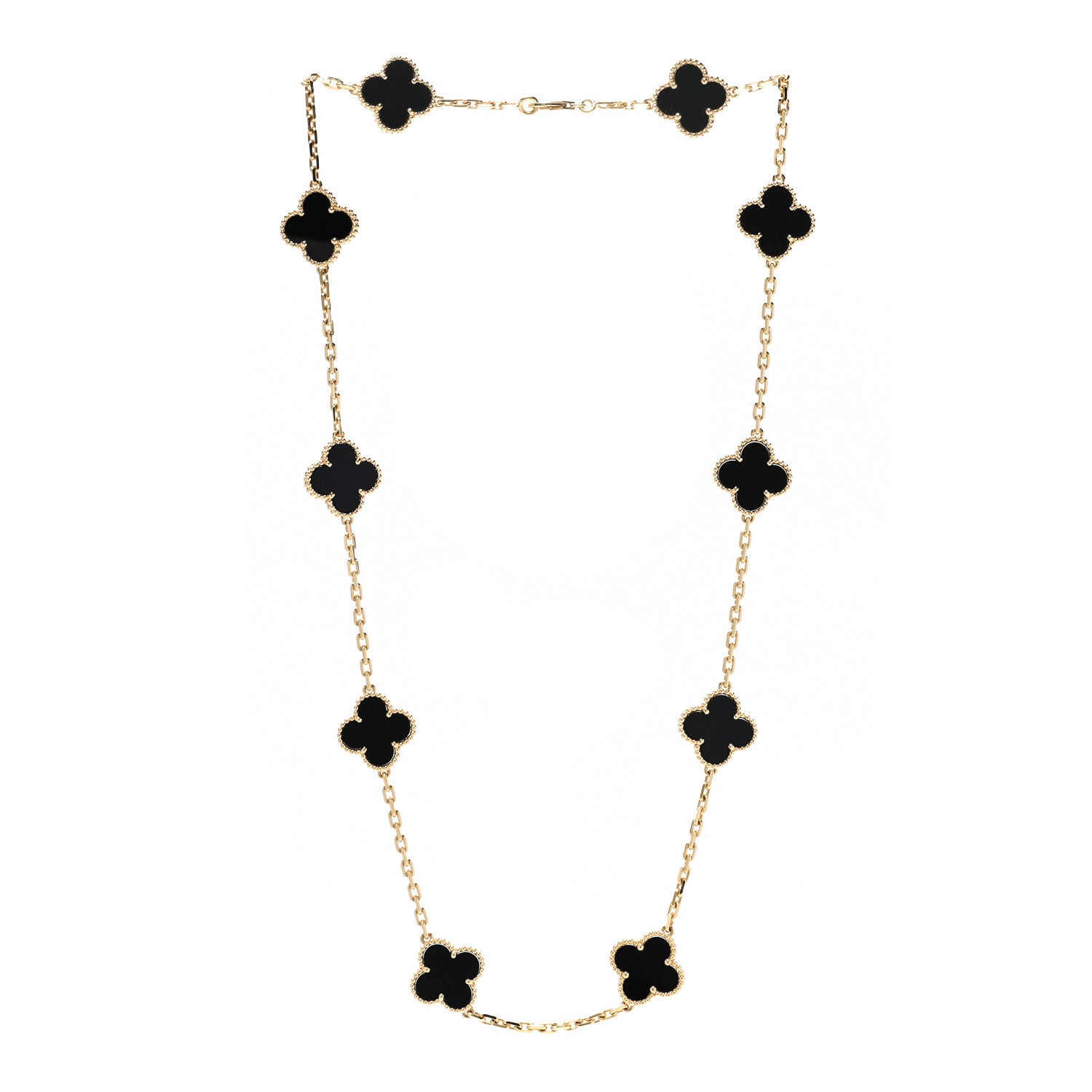 Van Cleef & Arpels 18K Yellow Gold Black Onyx 10 Motifs Vintage Alhambra Necklace 3 of 4
