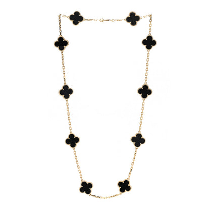 Van Cleef & Arpels 18K Yellow Gold Black Onyx 10 Motifs Vintage Alhambra Necklace 3 of 4