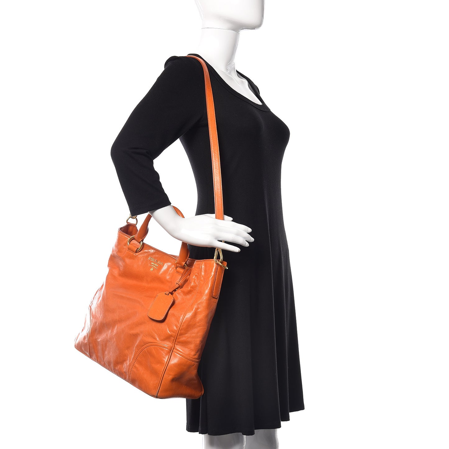 Vitello Shine Top Handle Tote Papaya