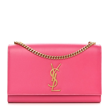 Saint Laurent Grain De Poudre Medium Monogram Kate Satchel Lipstick Fuchsia 2 of 13