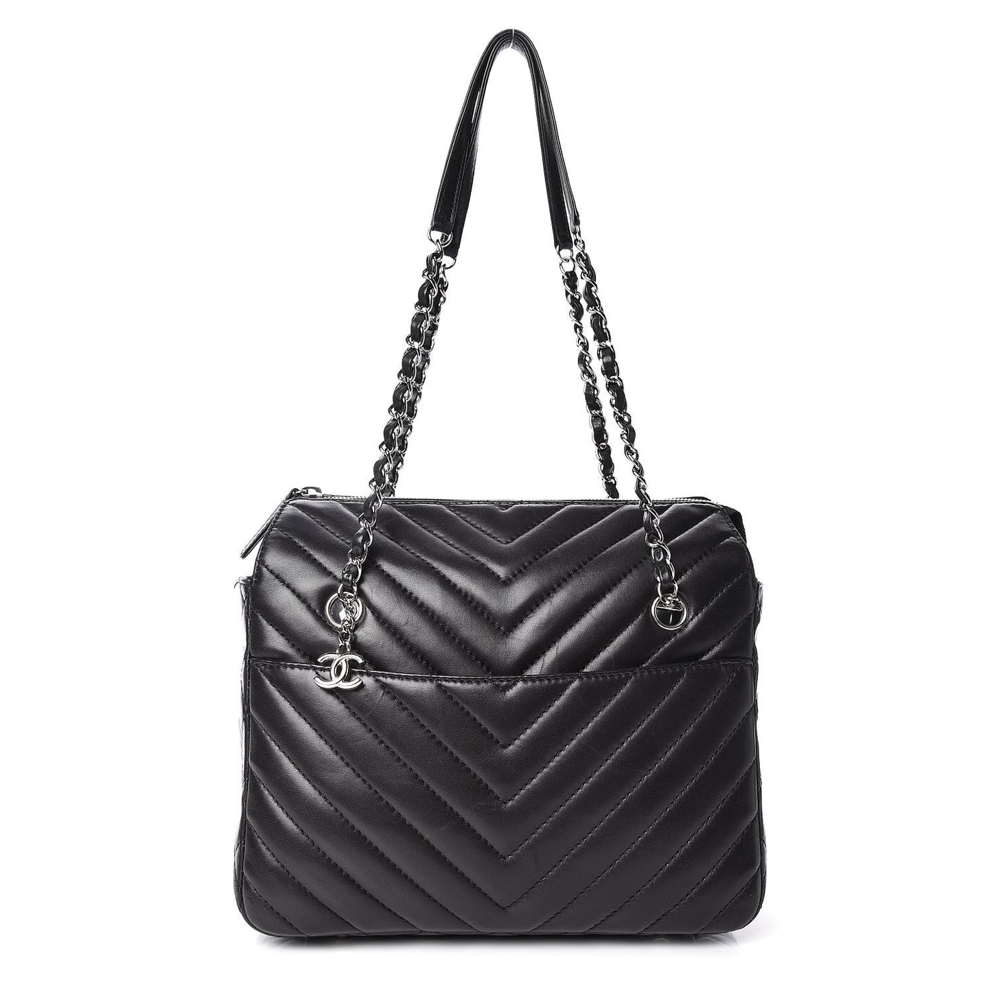Lambskin Surpique Chevron Quilted Tote Black