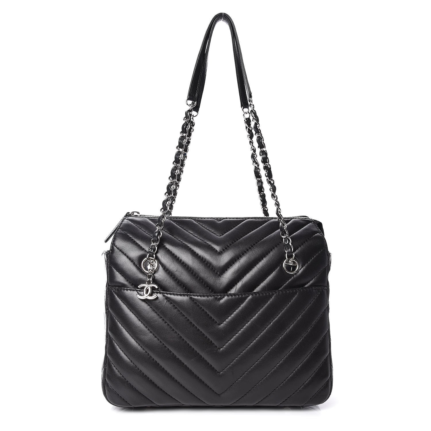 Chanel Lambskin Surpique Chevron Quilted Tote Black 1 of 14