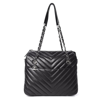 Chanel Lambskin Surpique Chevron Quilted Tote Black 1 of 14