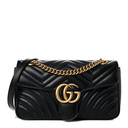 Gucci Calfskin Matelasse Small GG Marmont Shoulder Bag Black 1 of 15