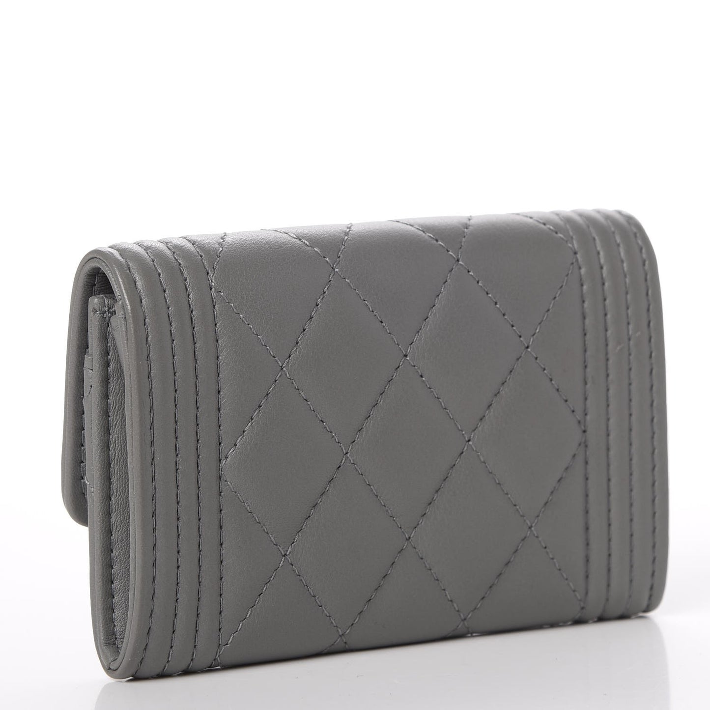 Calfskin Quilted Boy Card Holder Wallet Grey
