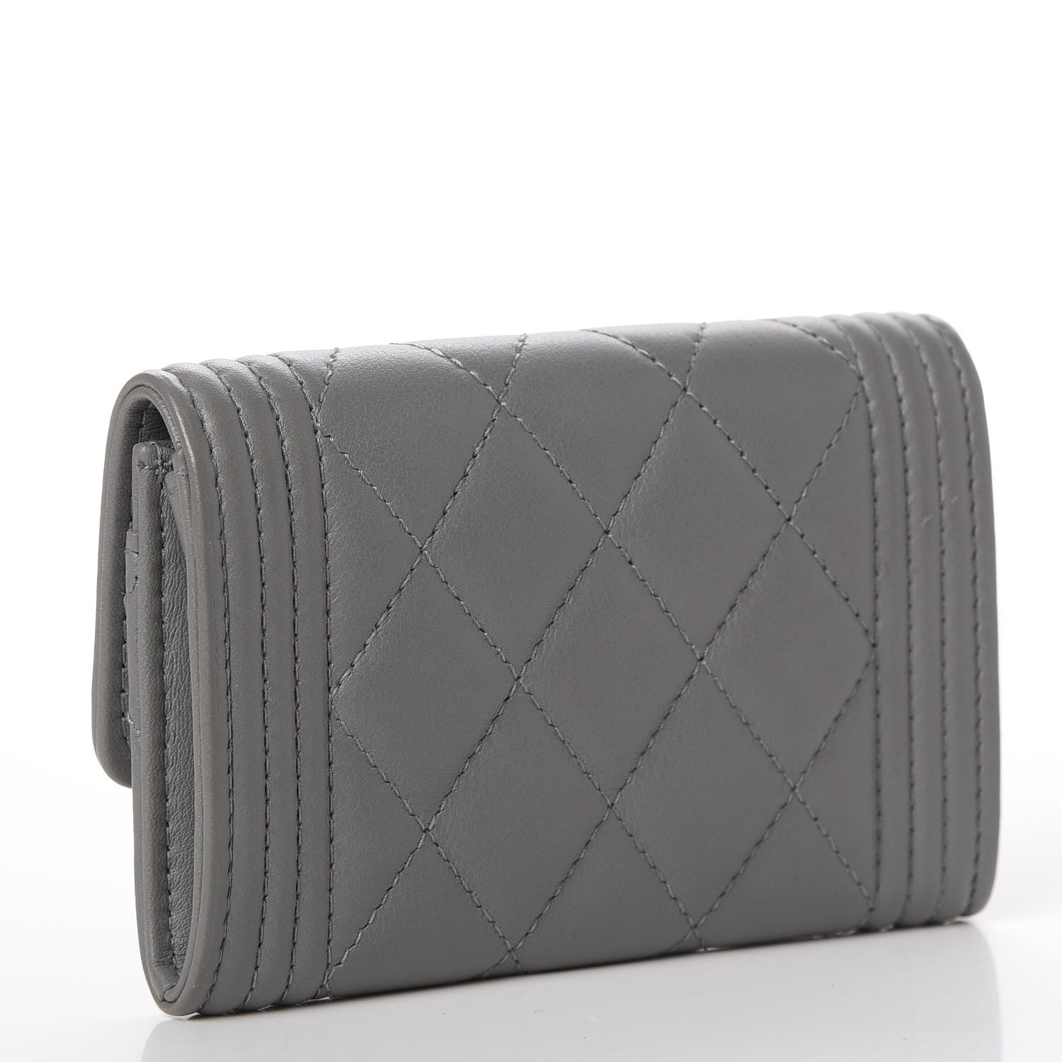 Chanel Calfskin Quilted Boy Card Holder Wallet Grey 3 of 8